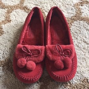 Cole Haan Red Pom Pom Slippers